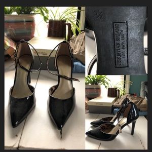 Black pumps used leopard print inside buckle out